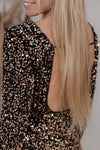 Chestnut Sequin Crew Neck Long Sleeve Bodycon Dress