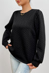 Black Cable Textured Puff Sleeve Sweatshirt