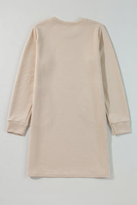 Apricot Solid Color Textured Long Sleeve Shift Dress