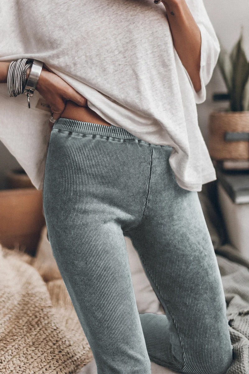 Dark Grey Vintage Wash Ribbed Leggings