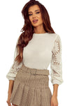 Beige Sunflower Mesh Bubble Sleeve Waffle Knit Top