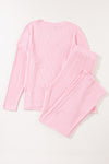 Light Pink Ribbed Knit V Neck Slouchy Two-piece Outfit