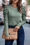 Green Buttoned Puff Long Sleeve Sheath Top