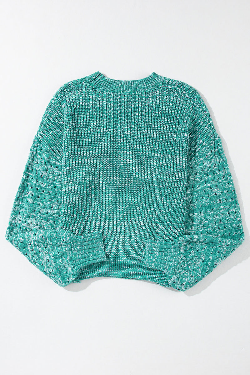 Sea Green Cable Knit Sleeve Drop Shoulder Sweater